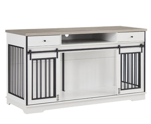 English Elm Super Sized Tv Stand Dog Crate Combo with Drawers Two Pet Spaces Living Room W1162P151258