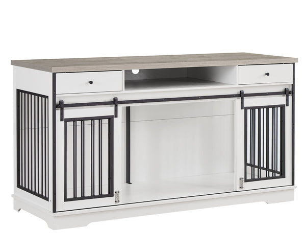 English Elm Super Sized Tv Stand Dog Crate Combo with Drawers Two Pet Spaces Living Room W1162P151258