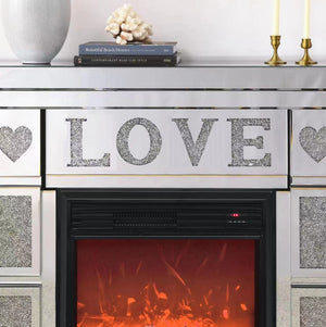 English Elm W Mirrored Acrylic Electric Fireplace Console with Crystal Accents and Led Flame W1005S00005