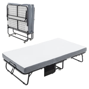 English Elm Folding Rollaway Guest Bed with Memory Foam Mattress Steel Frame and Storage Cover W1422140107