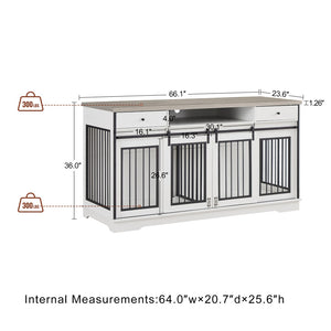 English Elm Super Sized Tv Stand Dog Crate Combo with Drawers Two Pet Spaces Living Room W1162P151258