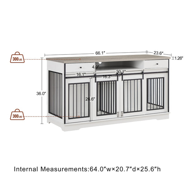 English Elm Super Sized Tv Stand Dog Crate Combo with Drawers Two Pet Spaces Living Room W1162P151258