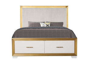 English Elm OBSESSION King Tufted Bed with LED Headboard, Gold Finish & Deep Footboard Storage Drawer, Modern Elegance B009S01278