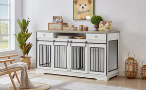 English Elm Super Sized Tv Stand Dog Crate Combo with Drawers Two Pet Spaces Living Room W1162P151258