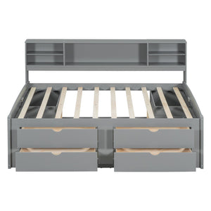 English Elm Full Size Wood Daybed with Storage Drawers Shelves and Cabinets for Guest Rooms Gray LP000375AAE