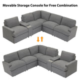 English Elm 104'' Power Recliner Corner Sofa Home Theater Reclining Sofa Sectional Couches With Storage Box, Cup Holders, Usb Ports and Power Socket For Living Room, Dark Grey