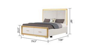 English Elm OBSESSION King Bed with Tufted LED Headboard, Gold Wood Frame & Deep Footboard Storage Drawer B009S01932