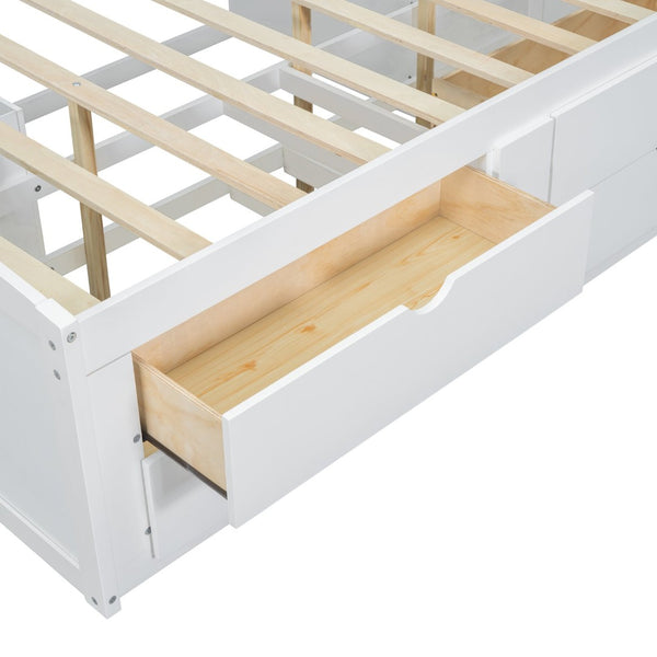 English Elm Full Size Wood Daybed with Storage Drawers Shelves and Cabinets for Guest Rooms White LP000375AAK