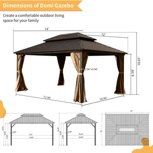 English Elm 12' X 14' Hardtop Gazebo - Durable Aluminum Pavilion With Double Roof, Curtains & Netting For All Events W1859S00056