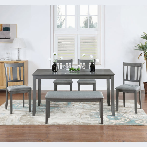 English Elm 6 Piece Kitchen Dining Set - Modern Gray Rectangular Table With 4 Chairs & Versatile Bench For 6 W1998S00007