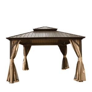 English Elm 12' X 12' Hardtop Gazebo - Elegant Aluminum Pavilion With Double Roof, Curtains, Netting For All Seasons W1859S00054