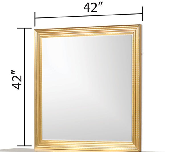 English Elm Obsession LED Square Wall Mirror White & Gold Finish, Wood Frame, Elegant Bedroom Accent with Glow B009P356302
