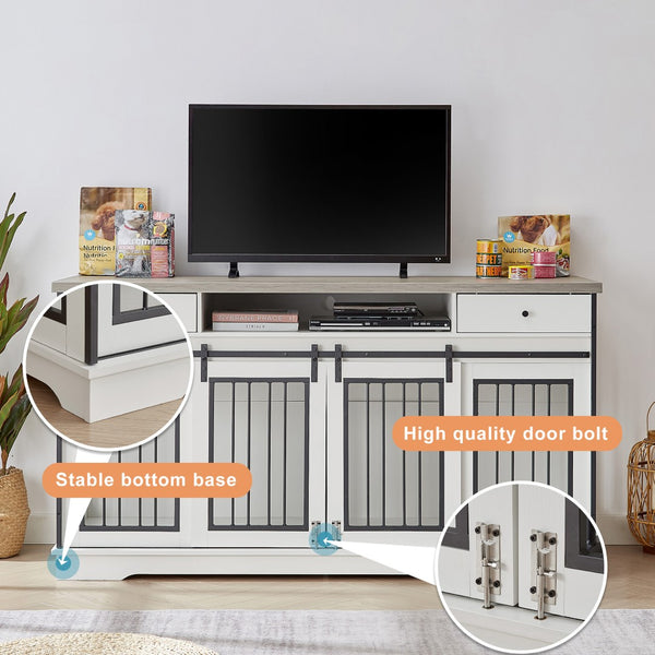 English Elm Super Sized Tv Stand Dog Crate Combo with Drawers Two Pet Spaces Living Room W1162P151258