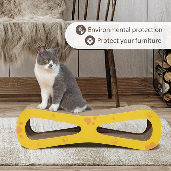 English Elm 8-character Cat Scratcher Lounge Corrugated Cardboard Figure Eight with Paw Embossed Design W2181P153130