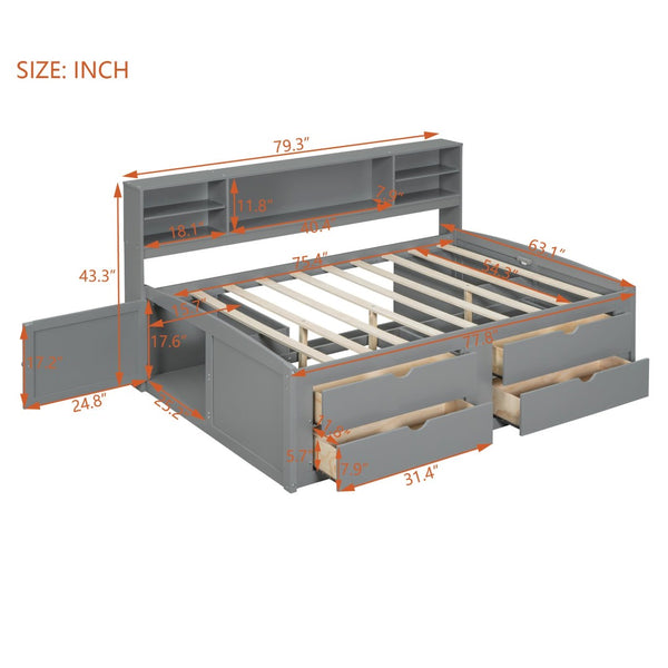 English Elm Full Size Wood Daybed with Storage Drawers Shelves and Cabinets for Guest Rooms Gray LP000375AAE
