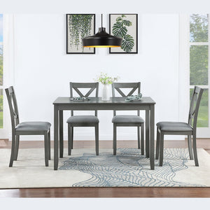 English Elm Wooden 5 Piece Dining Set Birch Veneer Table X-back Chairs for Small Spaces W1998S00012