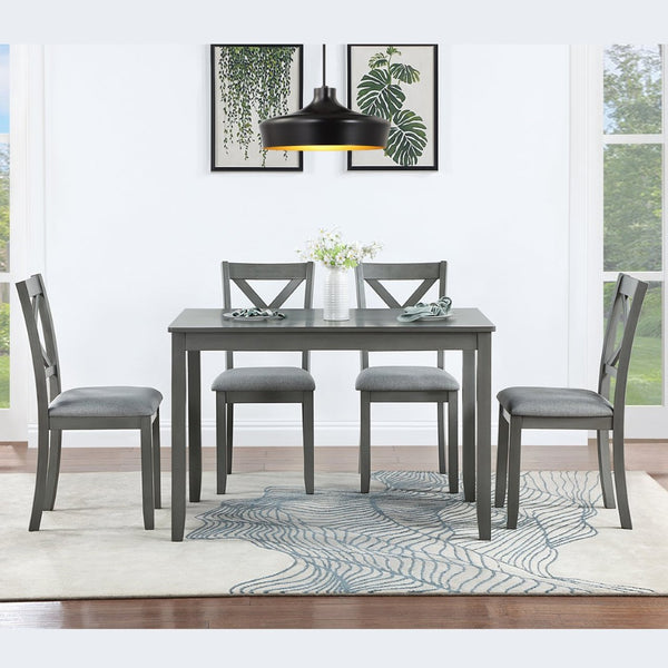 English Elm Wooden 5 Piece Dining Set Birch Veneer Table X-back Chairs for Small Spaces W1998S00012