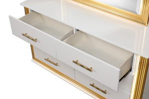 English Elm Obsession 6-Drawer Contemporary Dresser with LED Lights, Gold Wood Finish for Stylish Storage B009P152664