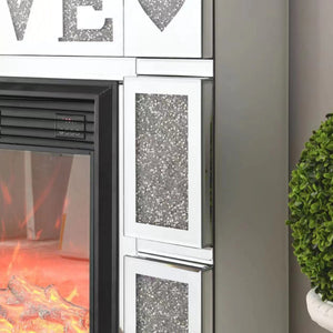 English Elm W Mirrored Acrylic Electric Fireplace Console with Crystal Accents and Led Flame W1005S00005