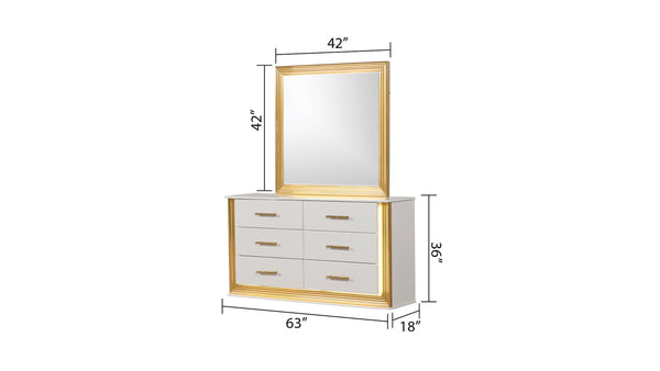 English Elm Obsession 5Pc Queen Bedroom Set With Led Lighting & Gold Finish - Modern Luxury & Smart Storage B009S02126