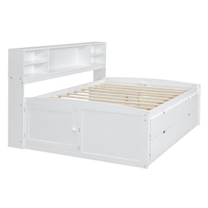 English Elm Full Size Wood Daybed with Storage Drawers Shelves and Cabinets for Guest Rooms White LP000375AAK