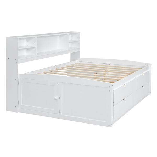 English Elm Full Size Wood Daybed with Storage Drawers Shelves and Cabinets for Guest Rooms White LP000375AAK