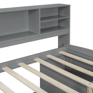 English Elm Full Size Wood Daybed with Storage Drawers Shelves and Cabinets for Guest Rooms Gray LP000375AAE