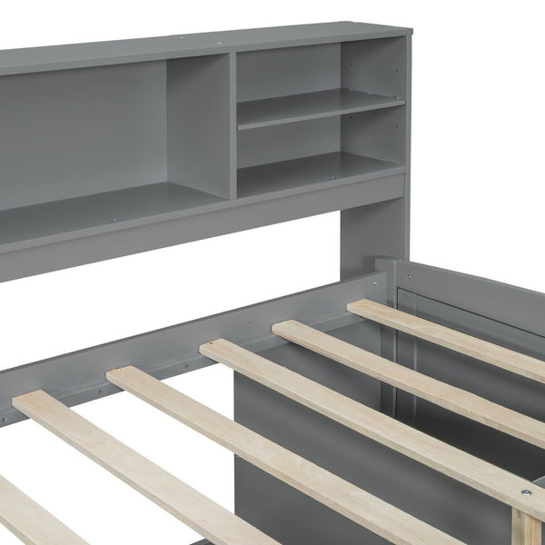 English Elm Full Size Wood Daybed with Storage Drawers Shelves and Cabinets for Guest Rooms Gray LP000375AAE
