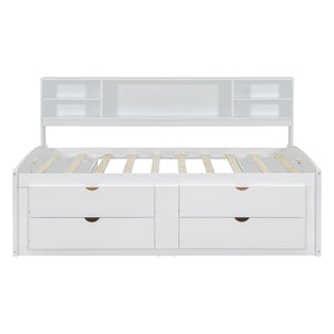 English Elm Full Size Wood Daybed with Storage Drawers Shelves and Cabinets for Guest Rooms White LP000375AAK