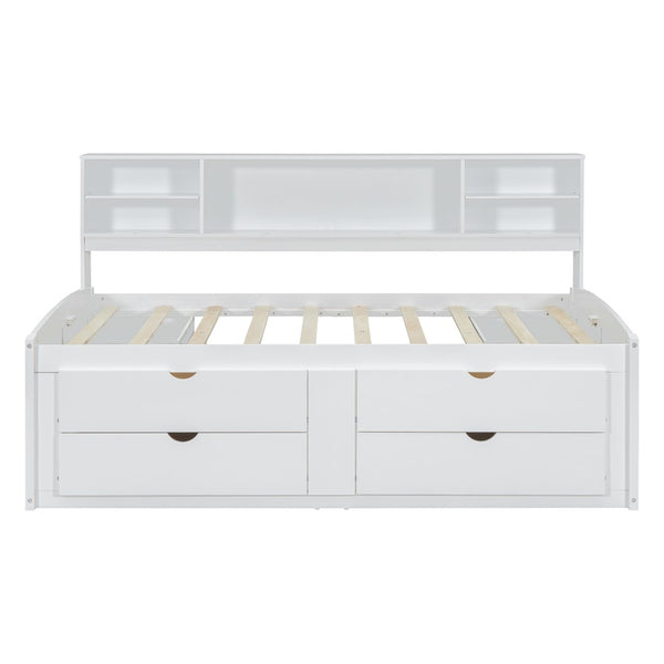 English Elm Full Size Wood Daybed with Storage Drawers Shelves and Cabinets for Guest Rooms White LP000375AAK