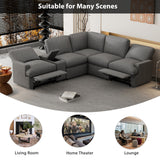 English Elm 104'' Power Recliner Corner Sofa Home Theater Reclining Sofa Sectional Couches With Storage Box, Cup Holders, Usb Ports and Power Socket For Living Room, Dark Grey