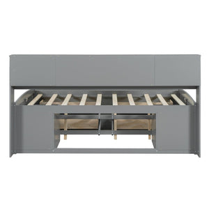 English Elm Full Size Wood Daybed with Storage Drawers Shelves and Cabinets for Guest Rooms Gray LP000375AAE