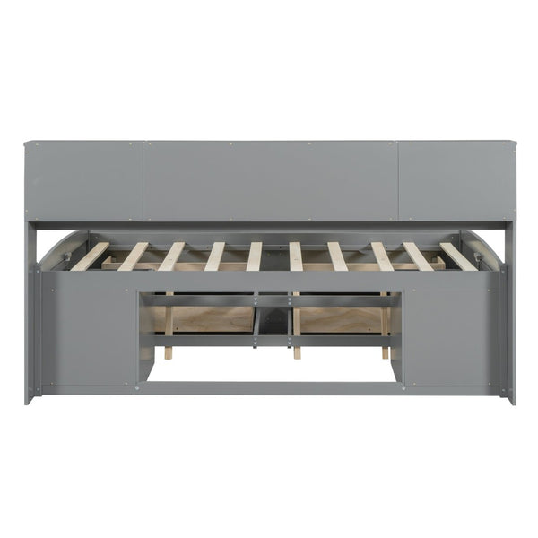 English Elm Full Size Wood Daybed with Storage Drawers Shelves and Cabinets for Guest Rooms Gray LP000375AAE