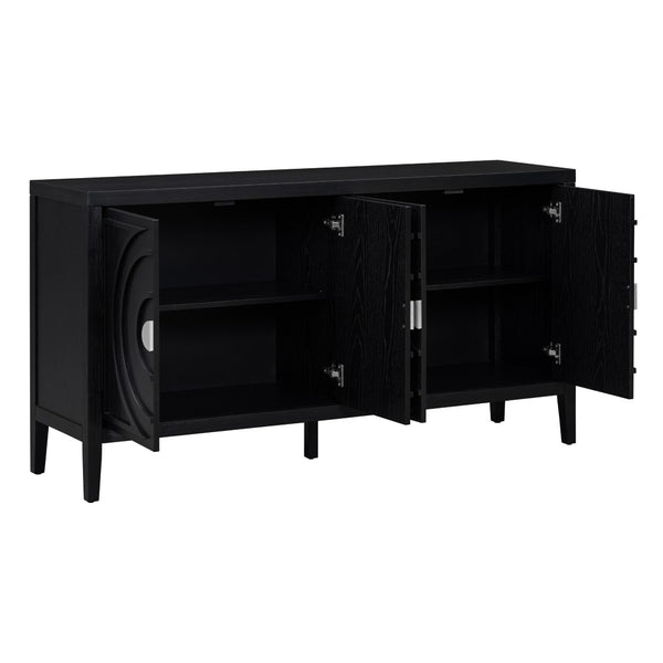 English Elm Trexm Retro Four Door Buffet Sideboard Solid Wood Distressed Finish Dining Storage WF307723AAB