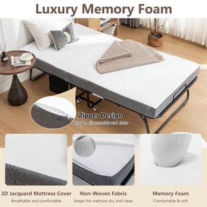 English Elm Folding Rollaway Guest Bed with Memory Foam Mattress Steel Frame and Storage Cover W1422140107