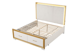 English Elm Obsession 5Pc King Bedroom Set With Gold Finish, Led Lighting & Elegant Storage Solutions For Modern Homes B009S02124
