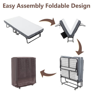 English Elm Folding Rollaway Guest Bed with Memory Foam Mattress Steel Frame and Storage Cover W1422140107