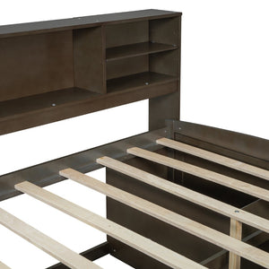English Elm Full Size Wood Daybed with Storage Drawers Shelves and Cabinets for Guest Rooms Antique Brown LP000375AAD
