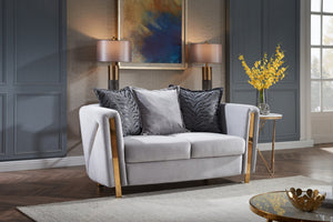 English Elm Thick Chanelle Loveseat with Gold-Finish Solid Wood Frame, Plush Velvet Upholstery for Two, Gray Plush B009P153974