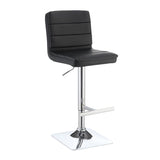 Modern Black Leatherette Bar Stools Set of 2, Adjustable Height, Chrome Base, Footrest - 16.50 x 19.50 x 36.00