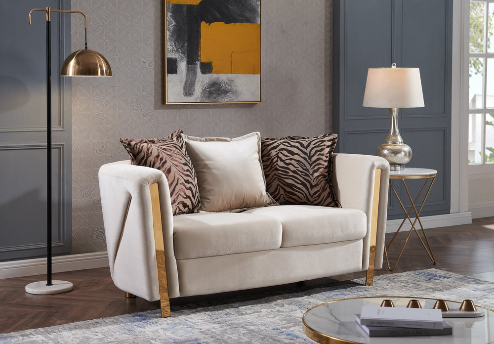 English Elm Thick Chanelle Loveseat in Gold-Finished Solid Wood Frame, Sumptuous Beige Velvet Seating for Two (98) B009P153971