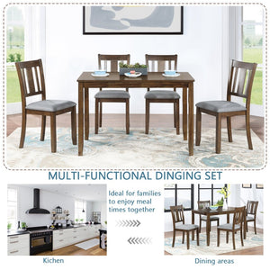 English Elm 5 Piece Mid-century Dining Set Acacia Wood Table Linen Upholstered Chairs Walnut W1998S00019