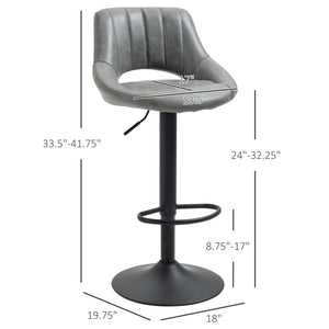 English Elm Bar Stools Set of 2 Gray PU Leather Swivel Bar Height Stools with Tufted Cushion, Adjustable, Heavy Round Base and Footrest for Kitchen Counter (33.5-41.75" H) W2225P153956