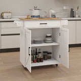 Hearth and Haven Kitchen Island Rolling Trolley Cart with Adjustable Shelves & Towel Rack & Seasoning Rack Rubber Wood Table Top-White W282108546