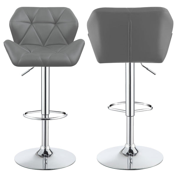 English Elm Chrome Adjustable Bar Stools Set of 2 — Grey Star-Pattern Upholstery, Hydraulic Height Lift, Modern Chrome Base B062P153521