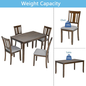 English Elm 5 Piece Mid-century Dining Set Acacia Wood Table Linen Upholstered Chairs Walnut W1998S00019