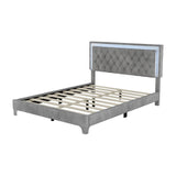 English Elm 3-Pieces Bedroom Sets,Queen Size Upholstered Platform Bed With Led Lights and Two Nightstands-Gray