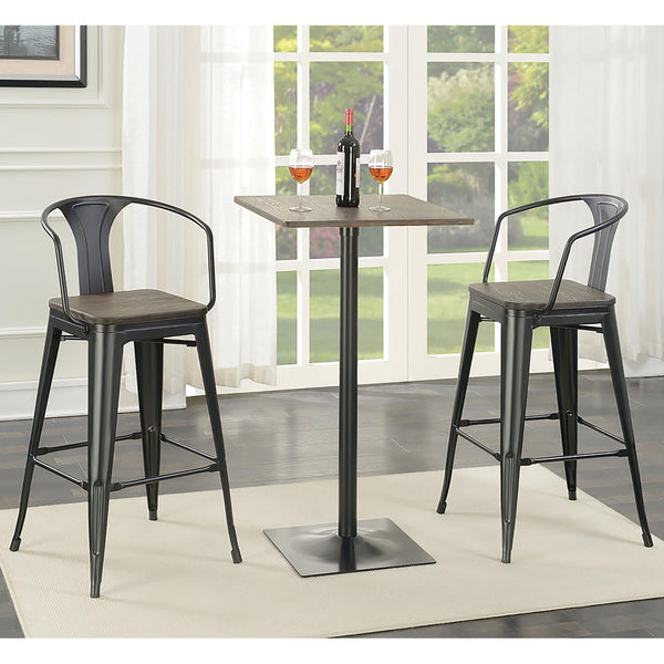 English Elm Dark Elm Industrial Bar Stool Set of 2 — Matte Black Metal Frame, Elm Wood Seat, 41.5"H Durable Stylish Seating B062P153516