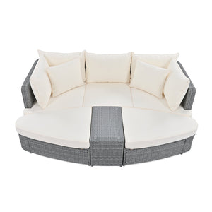 English Elm TOPMAX 6-Piece Patio Conversation Sofa Set with Modular Seating, Thick Cushions & Tempered Glass Table Beige SP100020AAA