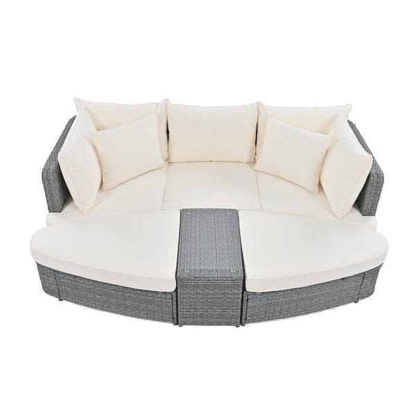 English Elm TOPMAX 6-Piece Patio Conversation Sofa Set with Modular Seating, Thick Cushions & Tempered Glass Table Beige SP100020AAA